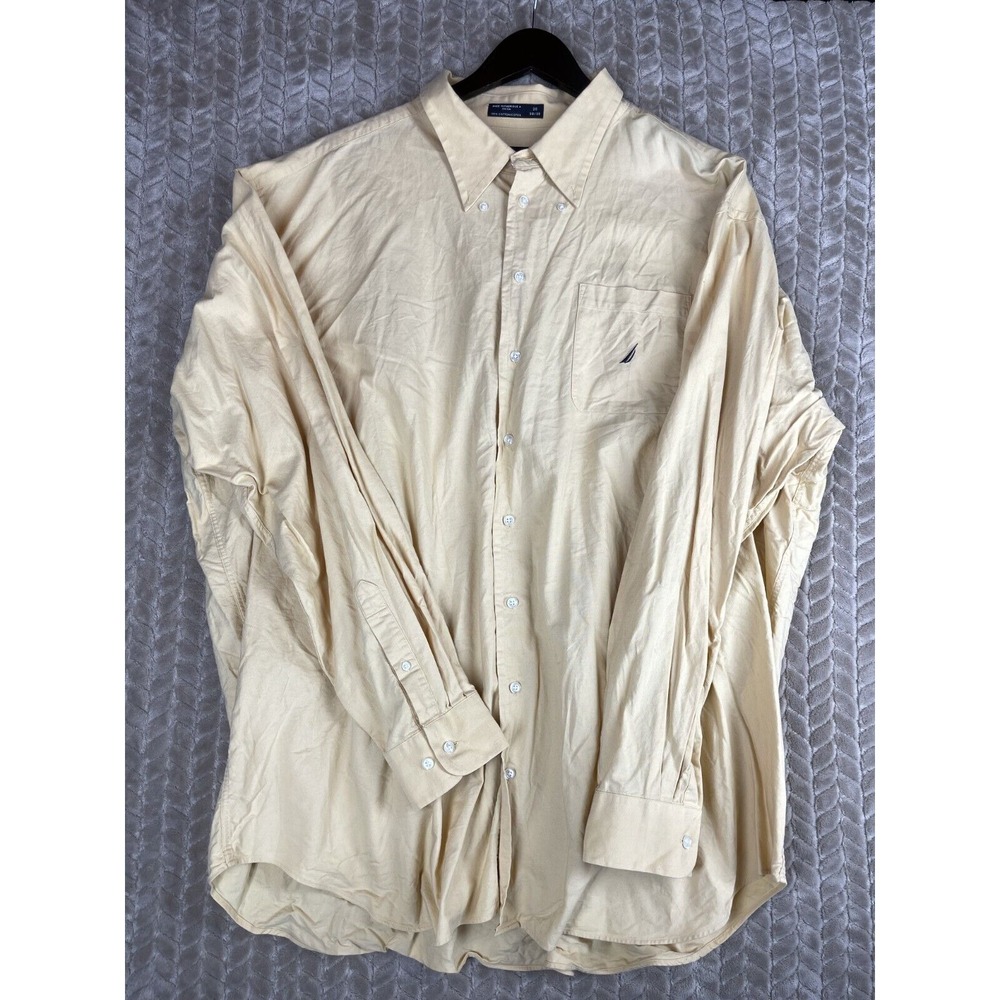 Nautica Button-Up Shirt Men 3XL Orange Long Sleeve Collared Cotton